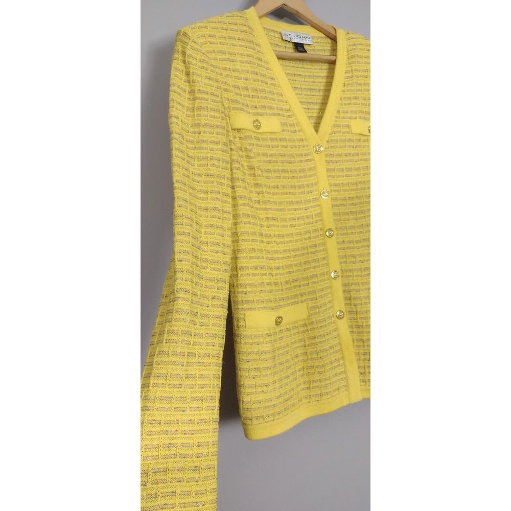 St. John Collection Multicolor Yellow Button Front Cardigan Sweater Size 12 - Picture 8 of 16